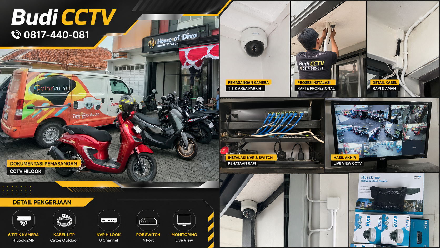 Instalasi CCTV HiLook IP Camera Amankan Aset Salon Batang